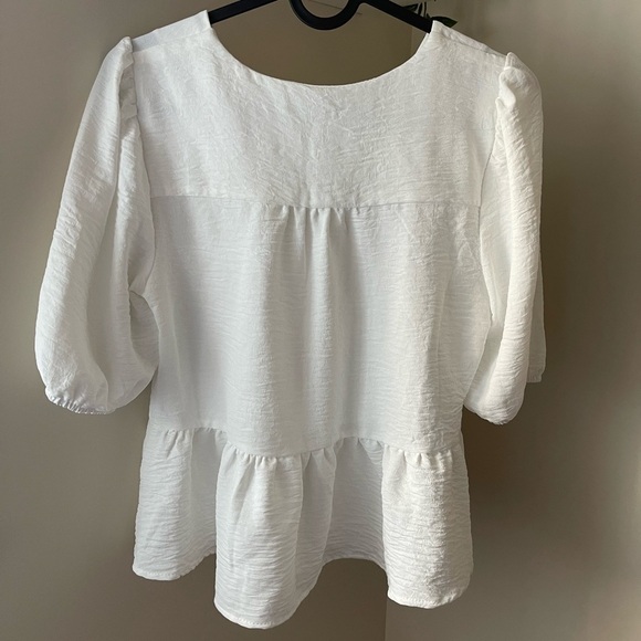 White with black tie-up bow blouse - Picture 3 of 7